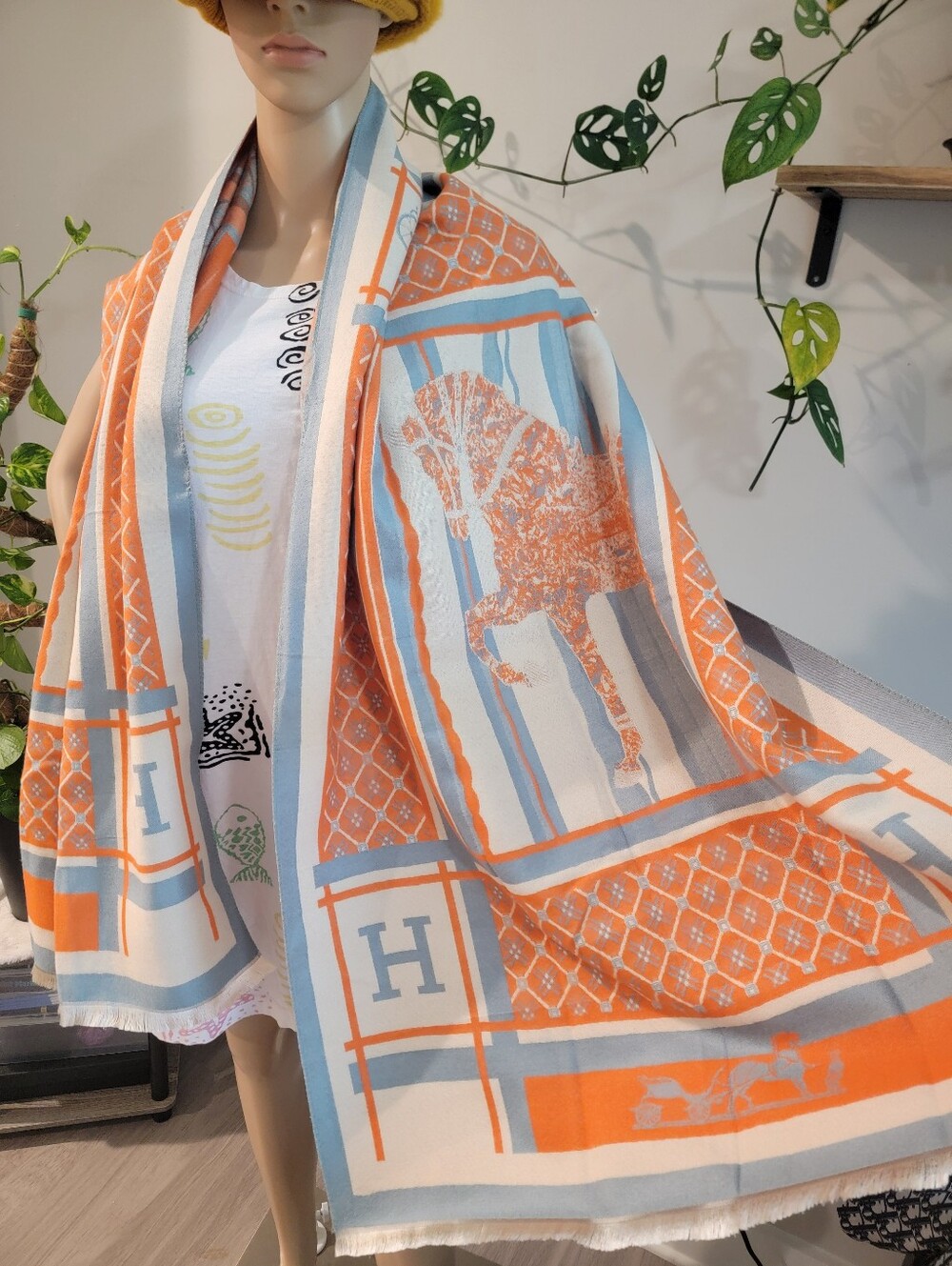 Srylish Equestrian Patterned Shawl Wrap Scarf Open Poncho Cape